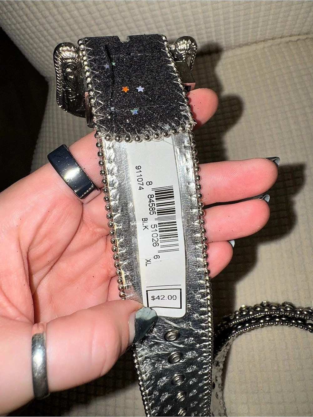 GUESS Y2K Sparkly Studded Rhinestone Belt in Black & Silver XL NWT - Picture 5 of 6